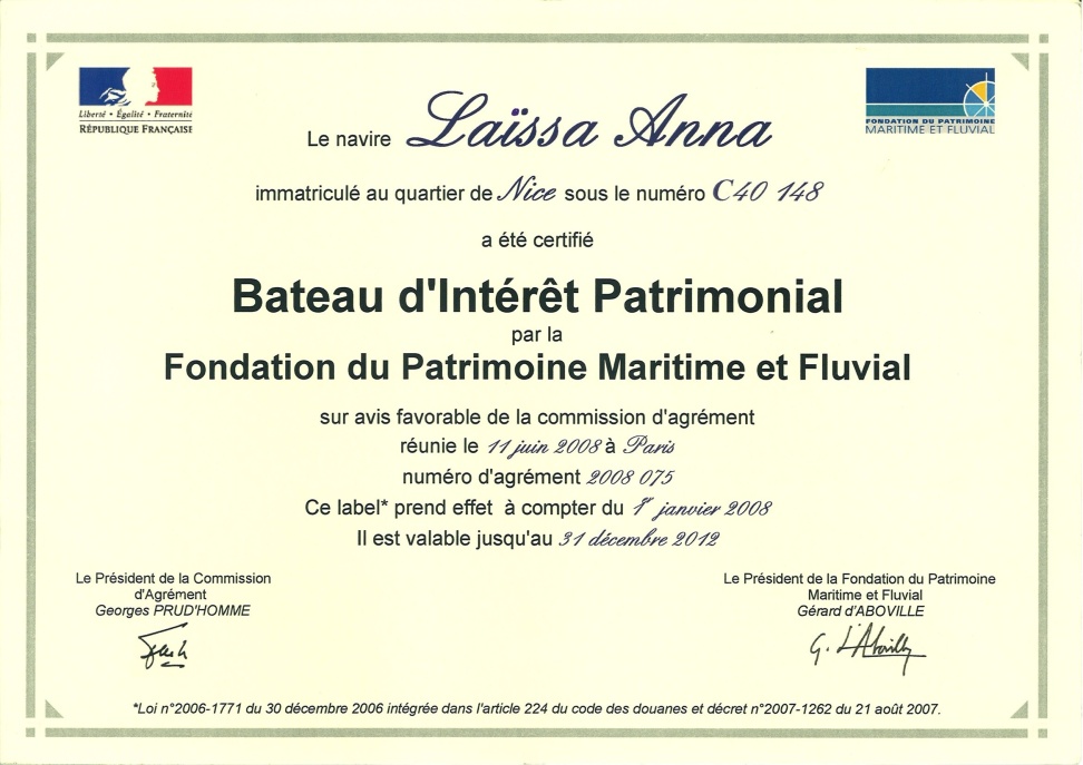 Label Bateau d`Intérêt Patrimonial